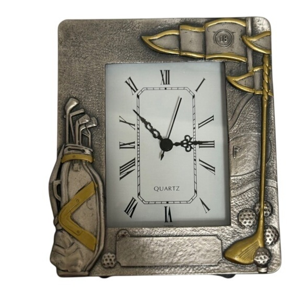 Vintage Golf Desk Clock Golfer Office Decor‎ Quartz Tabletop Frame Style MCM